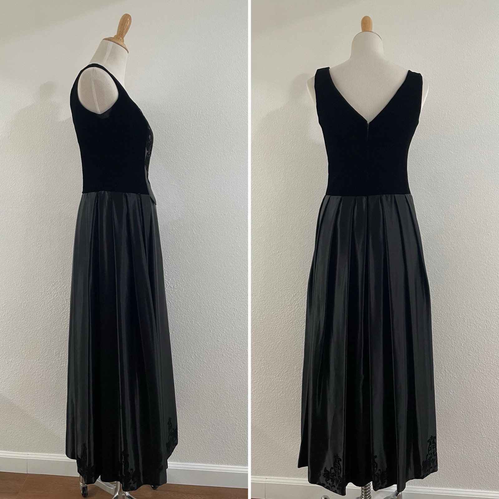 VTG 90s/Y2K Renaissance Style Satin/Velvet Black Maxi Dress Goth Prom Party Sm