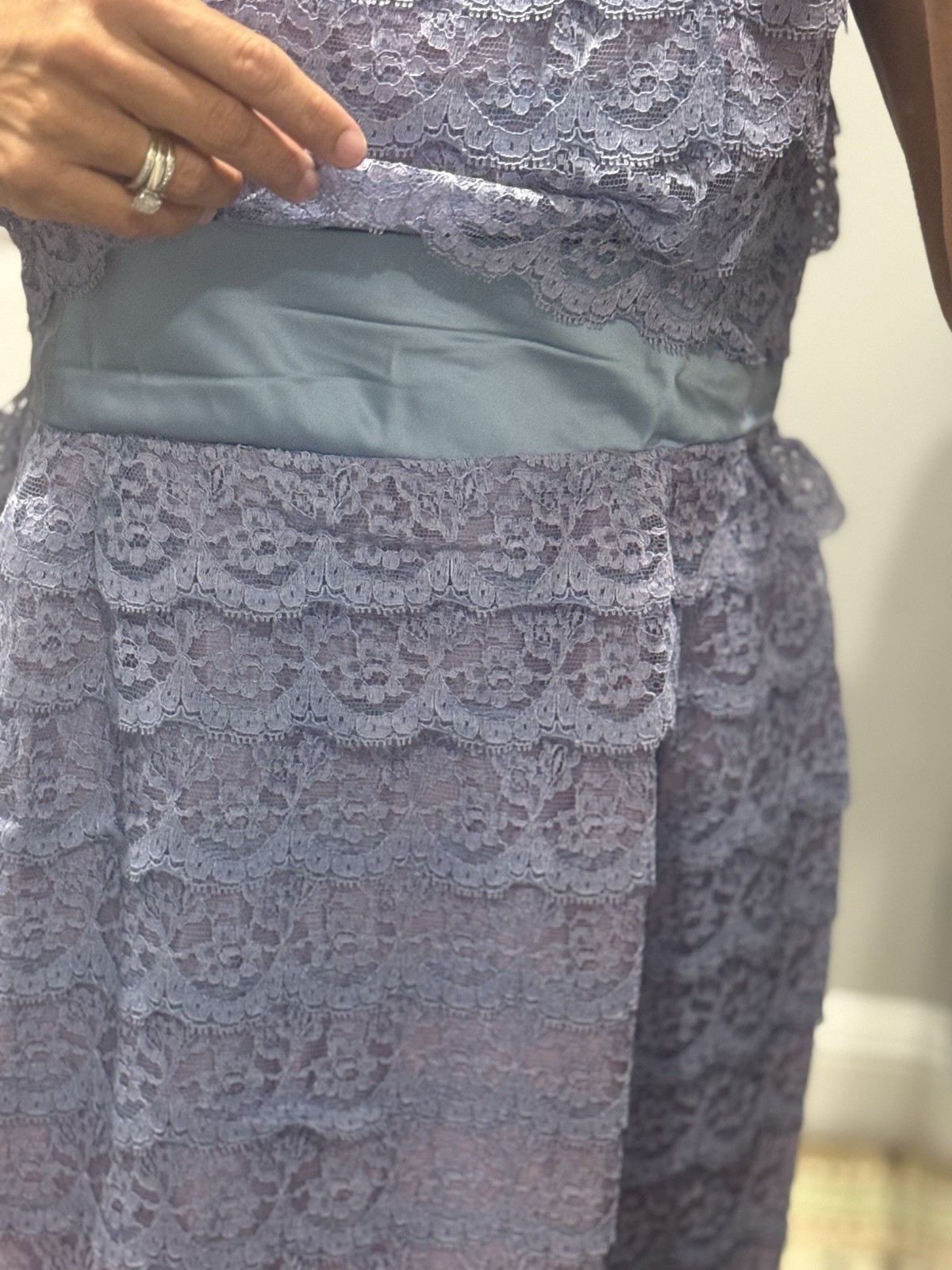 VTG DaBarry NYC Couture PurpleBlue Square Neck 50/60s Lace Cocktail Party Dress