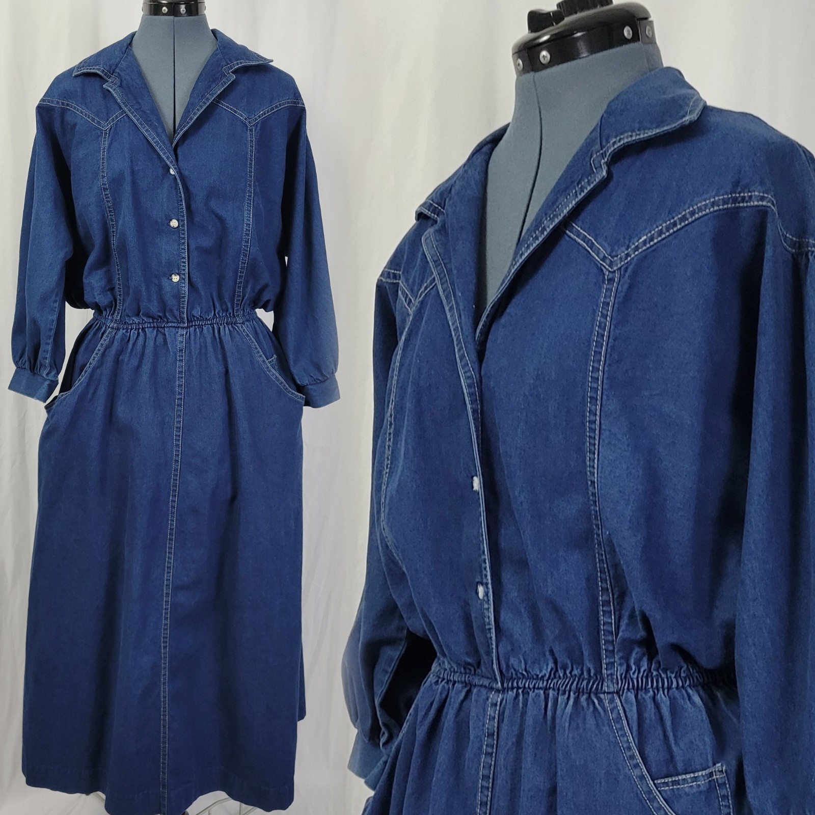 Vintage Kay Brandon for H & A Denim Shirt Dress w Elastic Waist Size M/L?