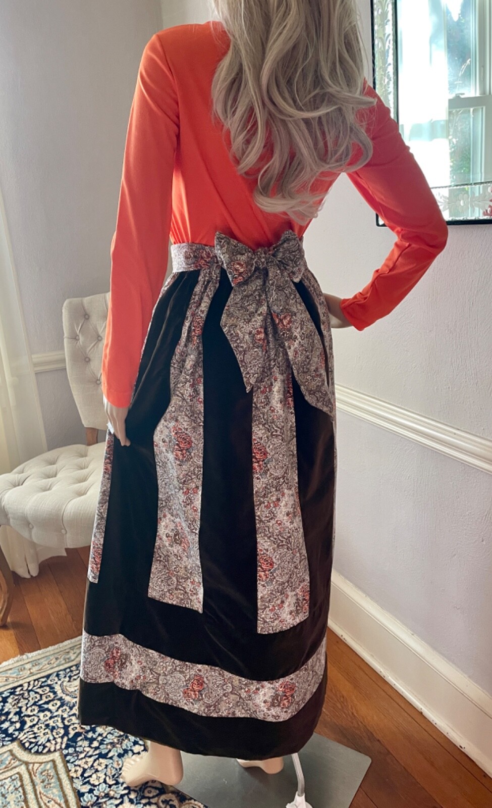 1970s Mr Hank Vintage Set, Velvet Patchwork Maxi Skirt, Cowl Neck Top, Size S
