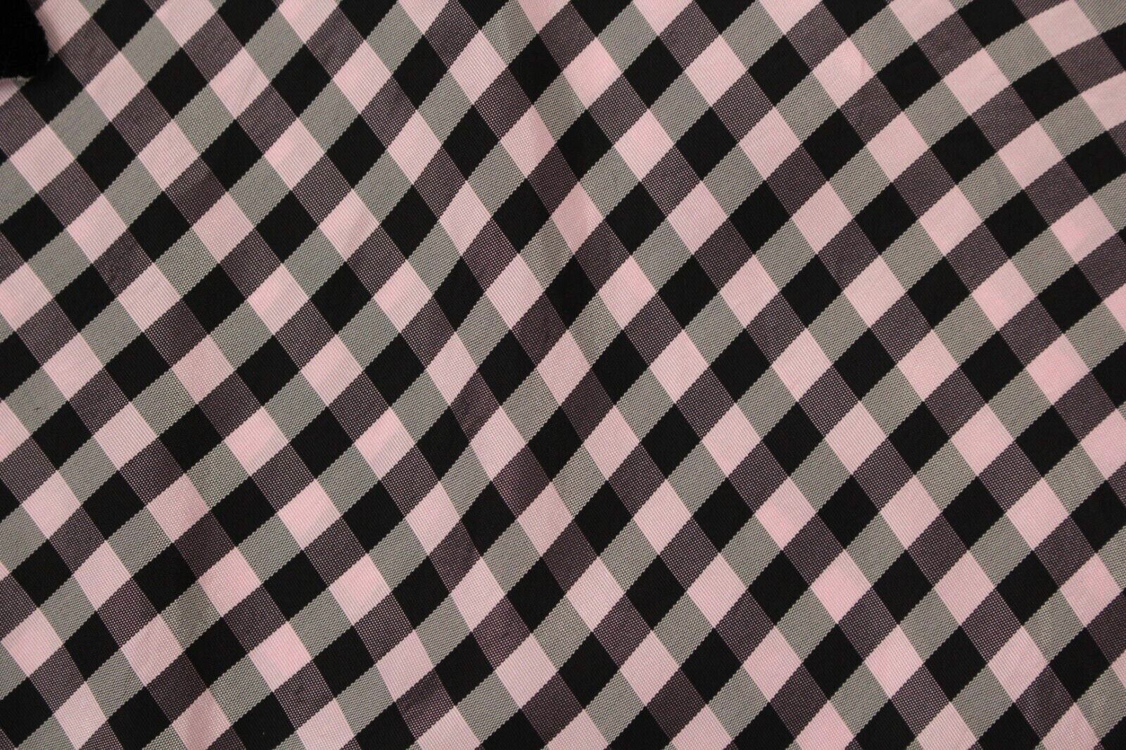 Vtg Womens 40s Black & Pink Checked Gown W/ Velvet Trim XS/S 1940s Taffeta Dress