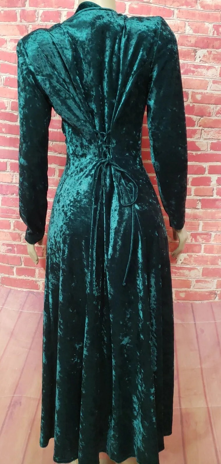 Brett Alixander Victorian Style Vintage Velvet Green Dress Womens Midi Sz 10 #C