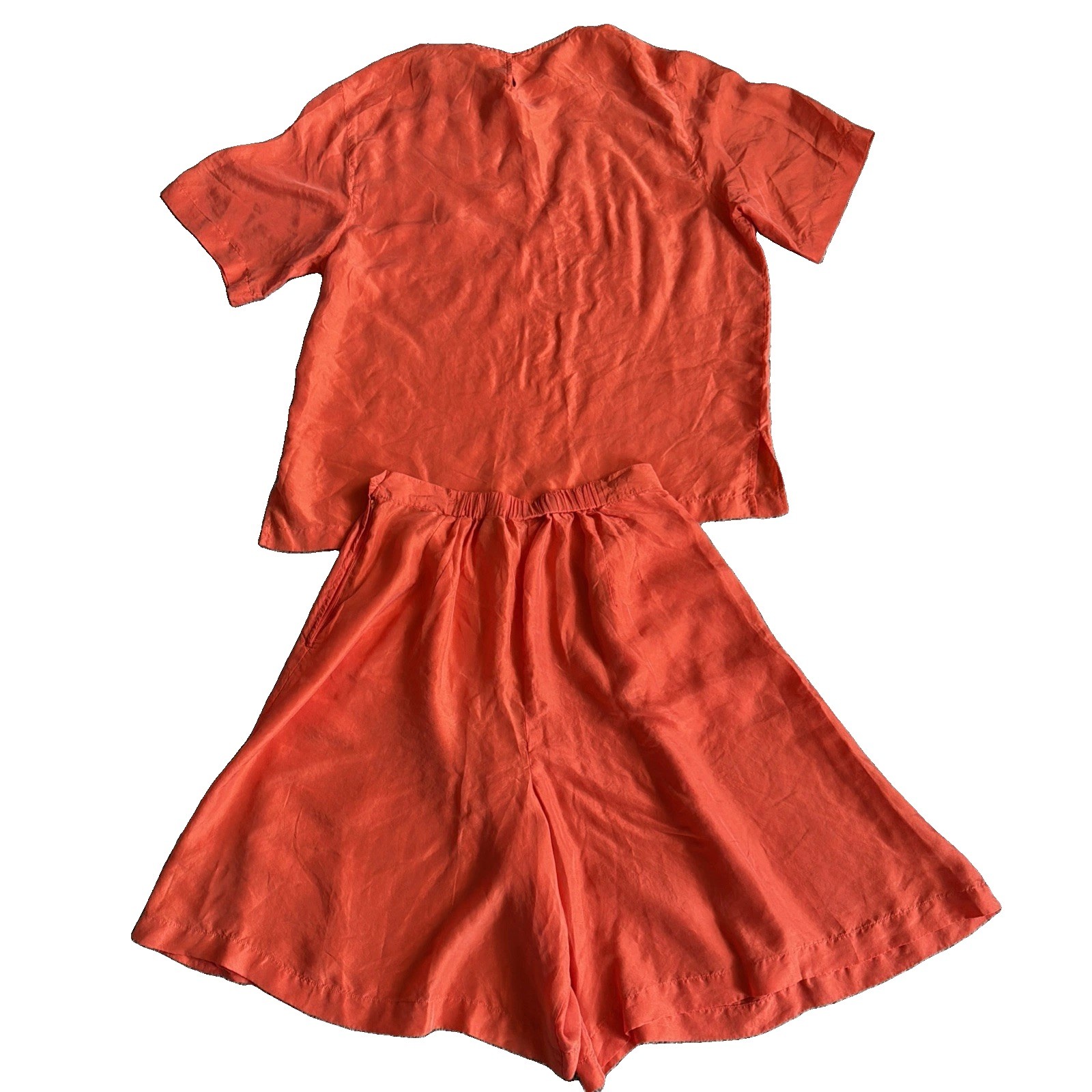 Vintage Sz LG 90’s Richard Lang Silk Bright Orange 100% Silk Top And Short Set