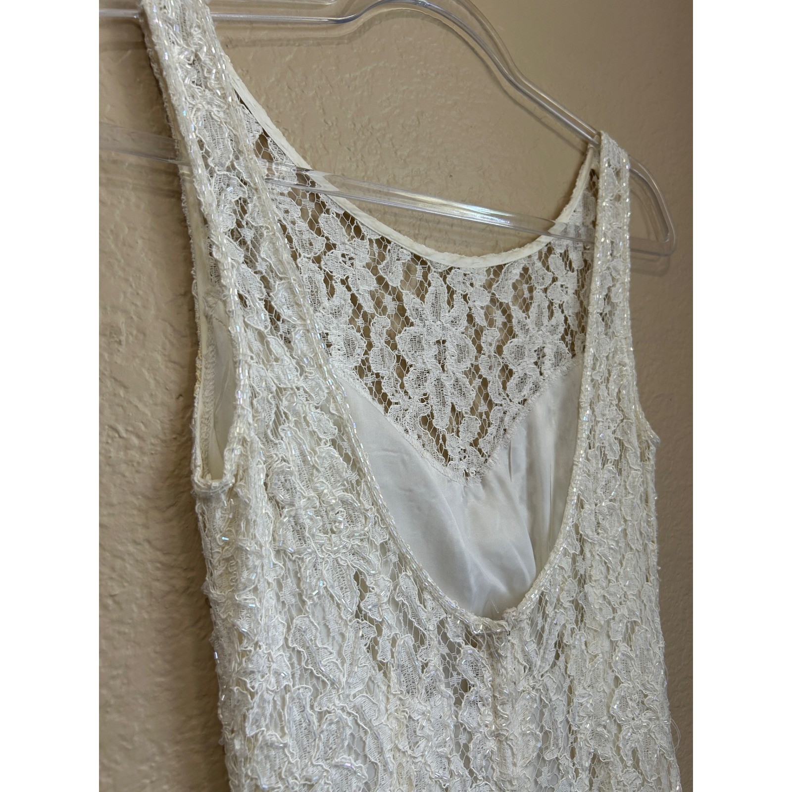 Vintage 90s Cache Ever After Ivory Lace Sequin Maxi Gown Dress Womens 6 Ivory