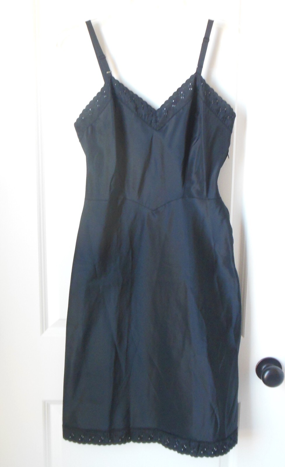 Ariel Barbizon Full Slip sz 12 Black Tafredda Bias Cut Vtg 1950’s Adj Straps
