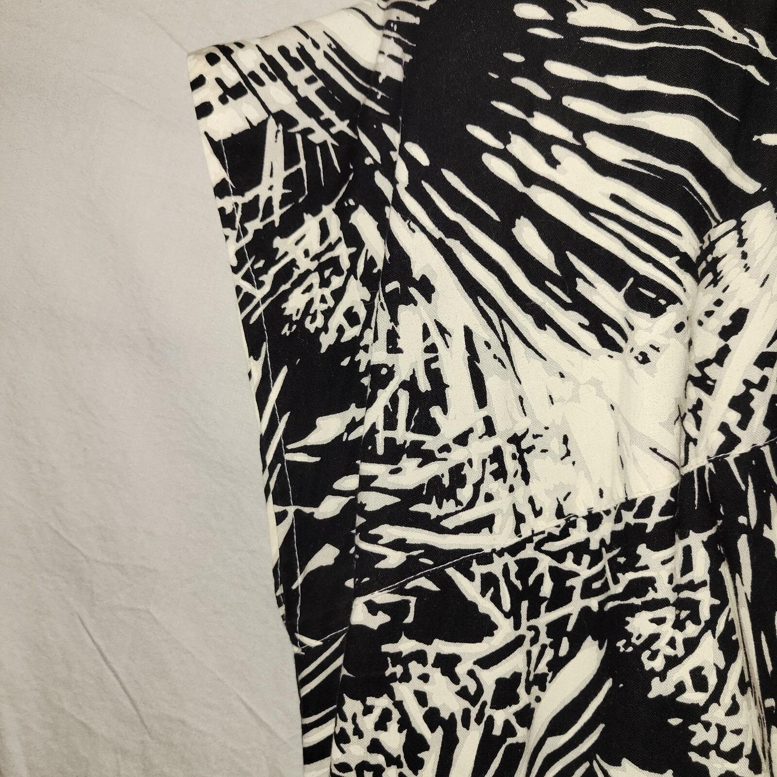 Vintage Tina Barrie Dress Womens 16 Black White Palm Leaf Belted Cotton