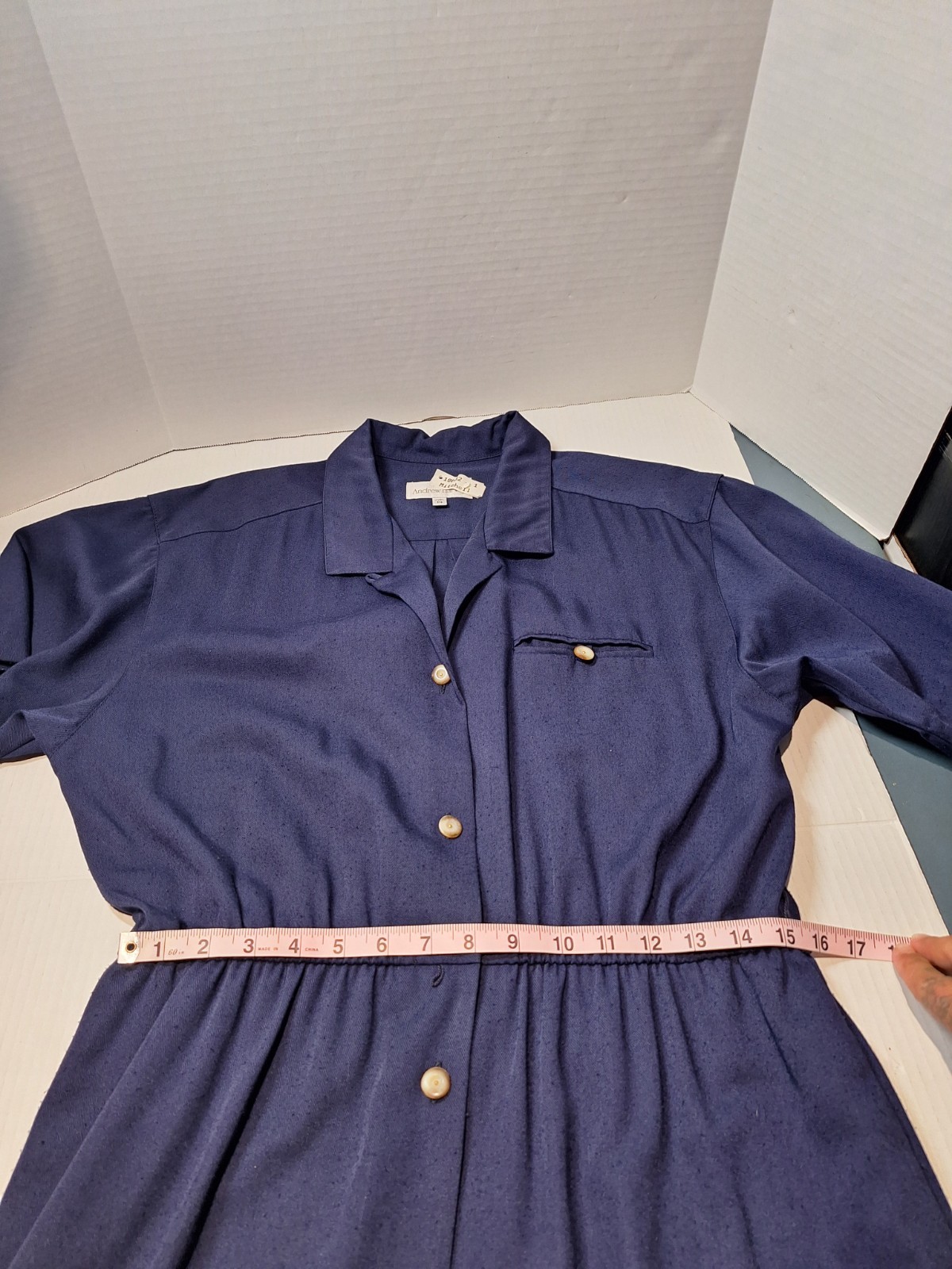 Vintage Andrew Harvey Dress Woman’s 14 Blue Button Up Long Polyester