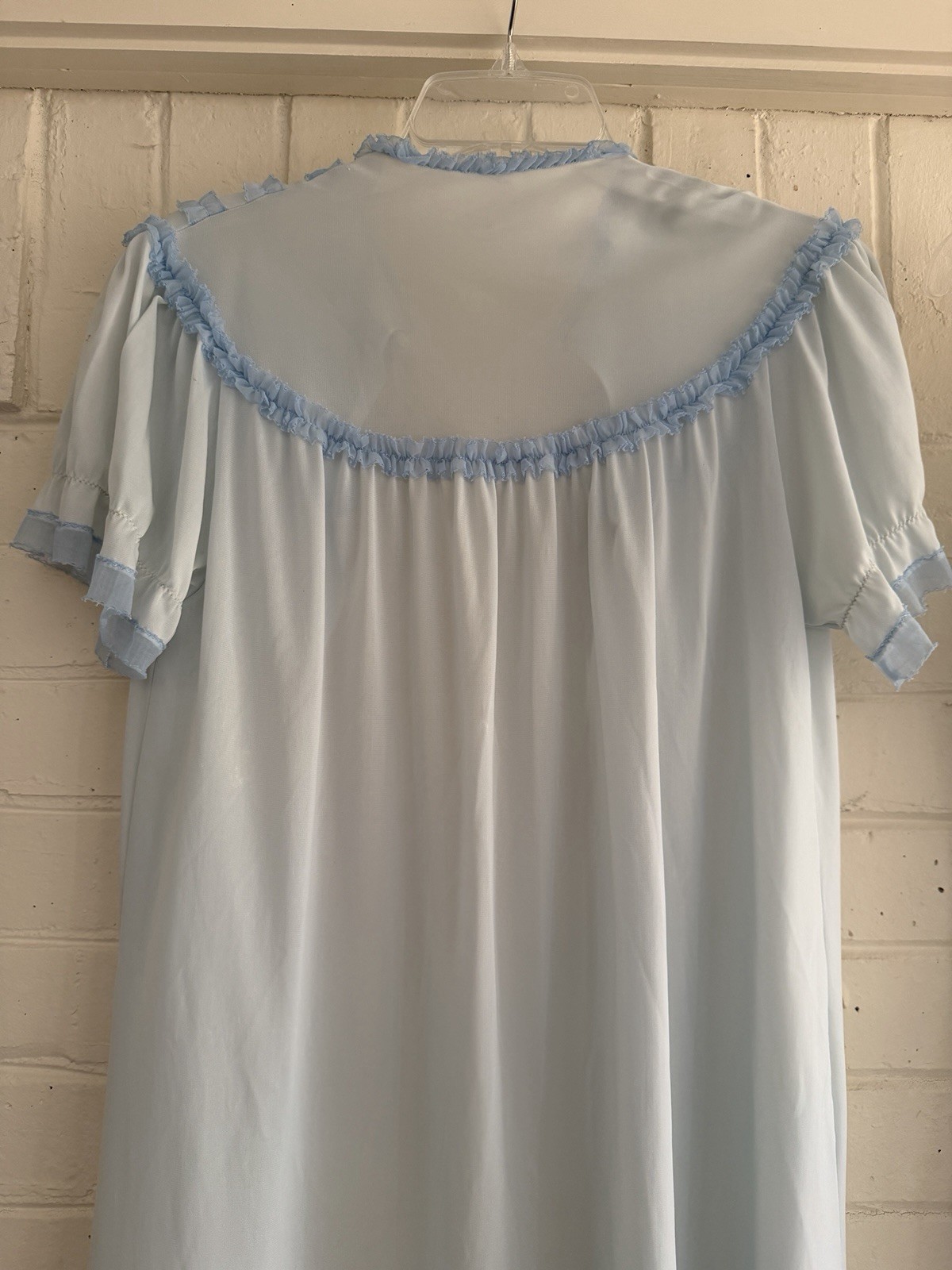 VTG Texsheen Sleep Peignoir Nightgown Robe Ruffle Set Sheer Soft Blue Size 32