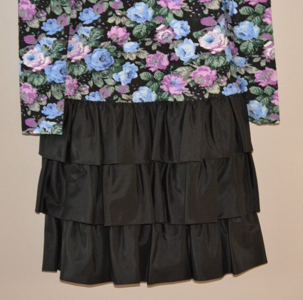 Huey Waltzer for Darcy Vintage floral pucker Ruffle Long sleeve Dress 11/12 USA