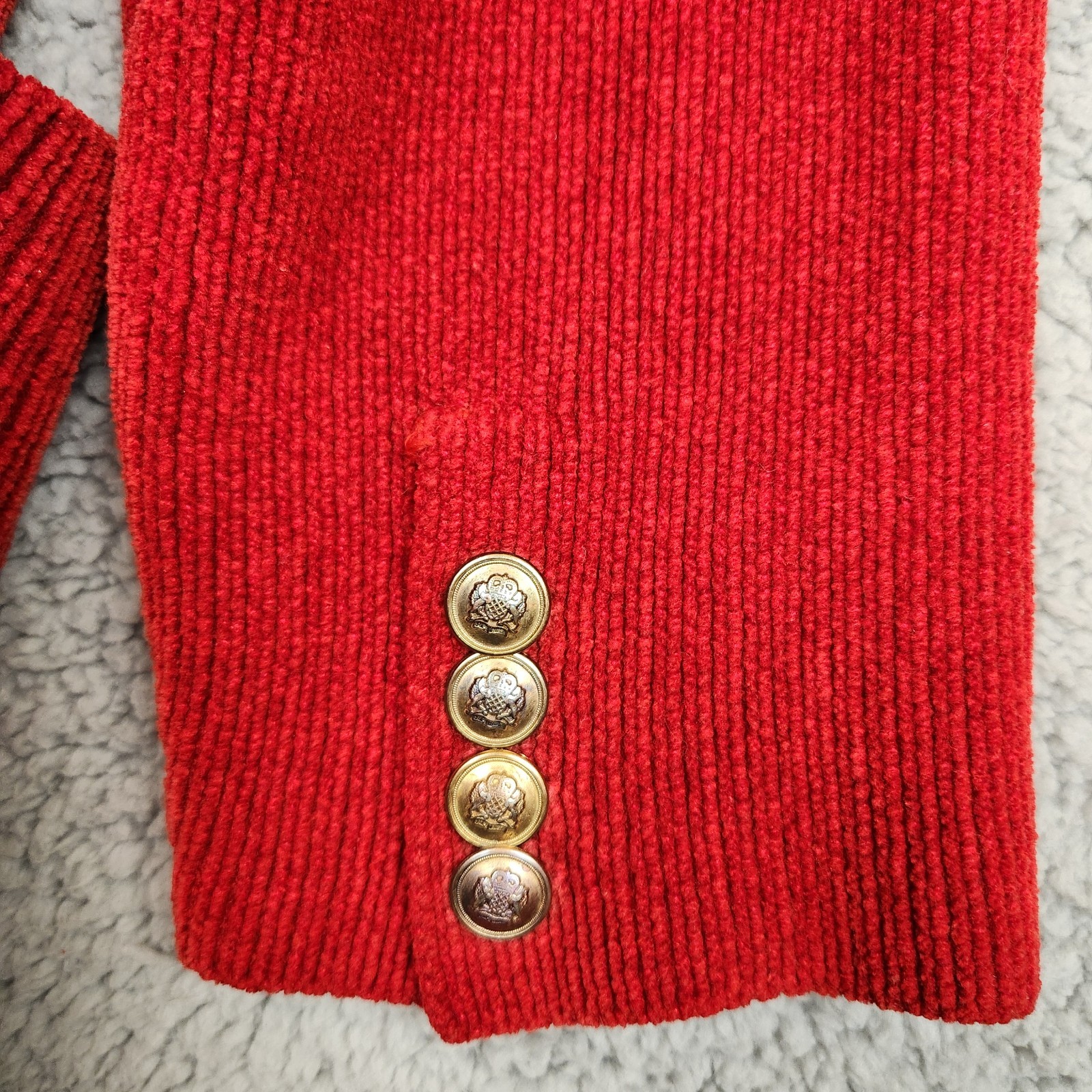 Vintage 80s Ralph Lauren Women’s Large Cardigan Sweater Blazer Red Crest Pockets