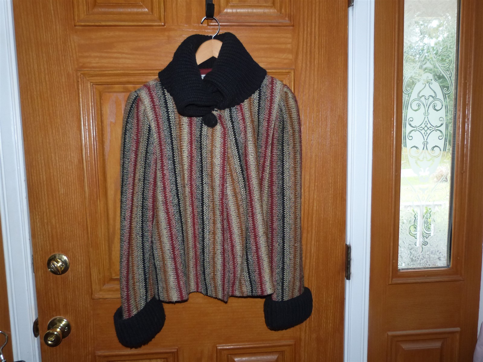 VTG 1980s 1 button Jacket cardigan sweater multicolor band collar Phyllis Sues M