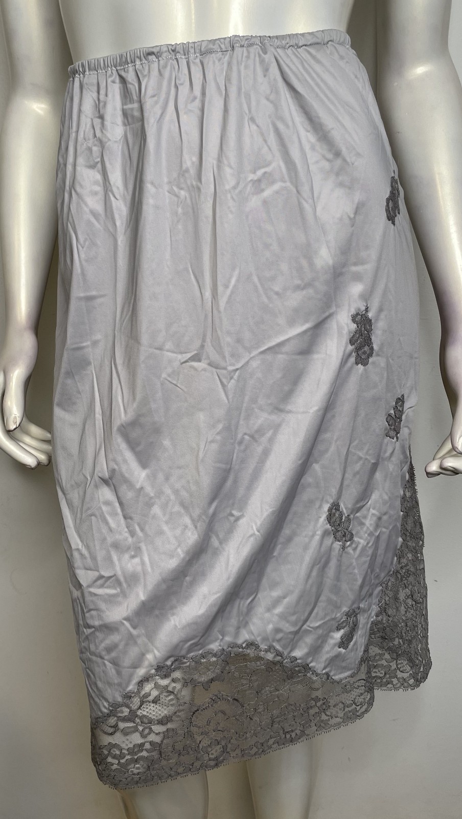 Vintage 40s 50s Van Raalte Gray Purple Half Slip M Lace Floral Satin Suavette