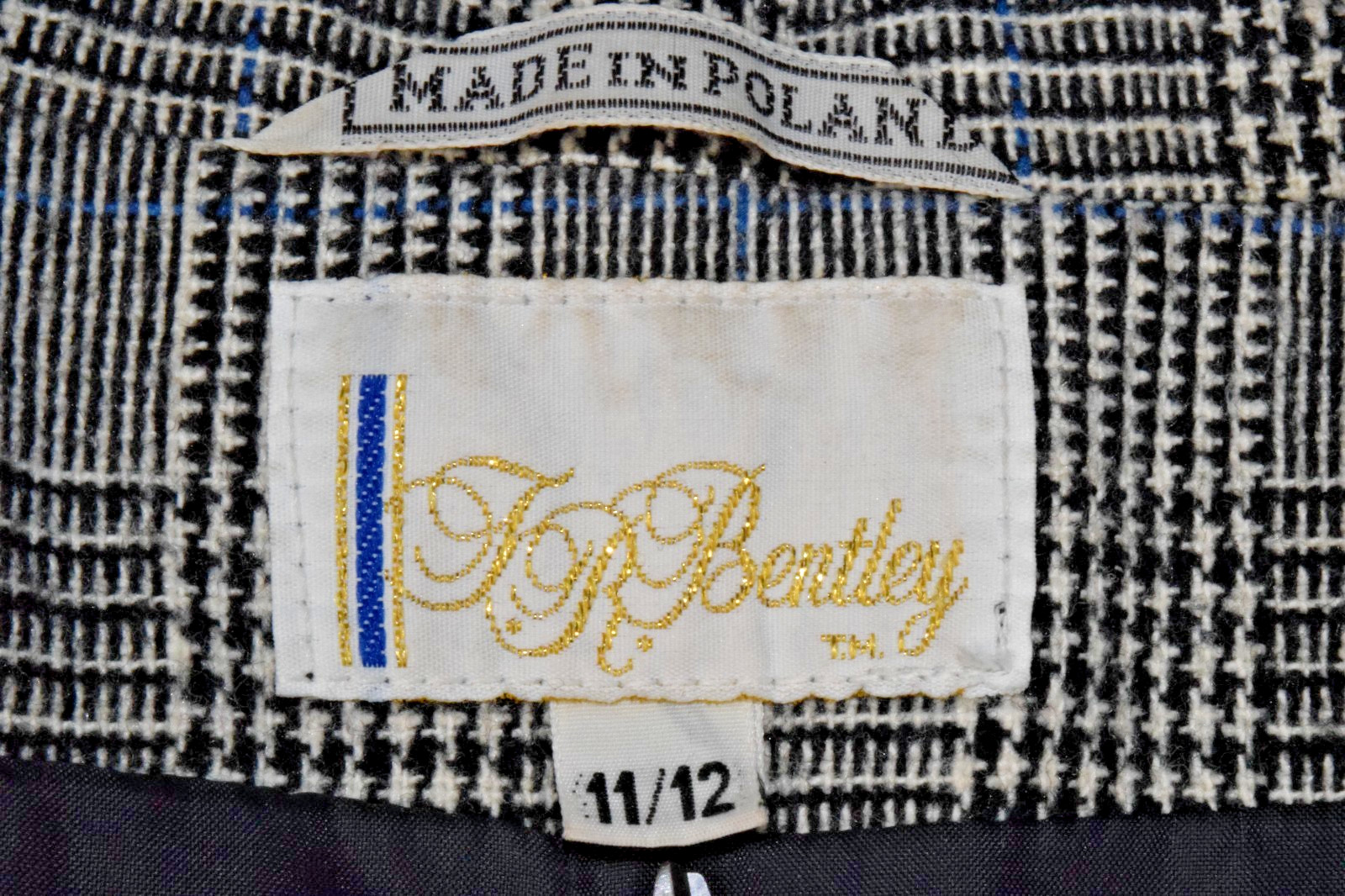 Vintage Blazer TR Bentley Size M 80s Black Glen Plaid Blue Detail Made Poland
