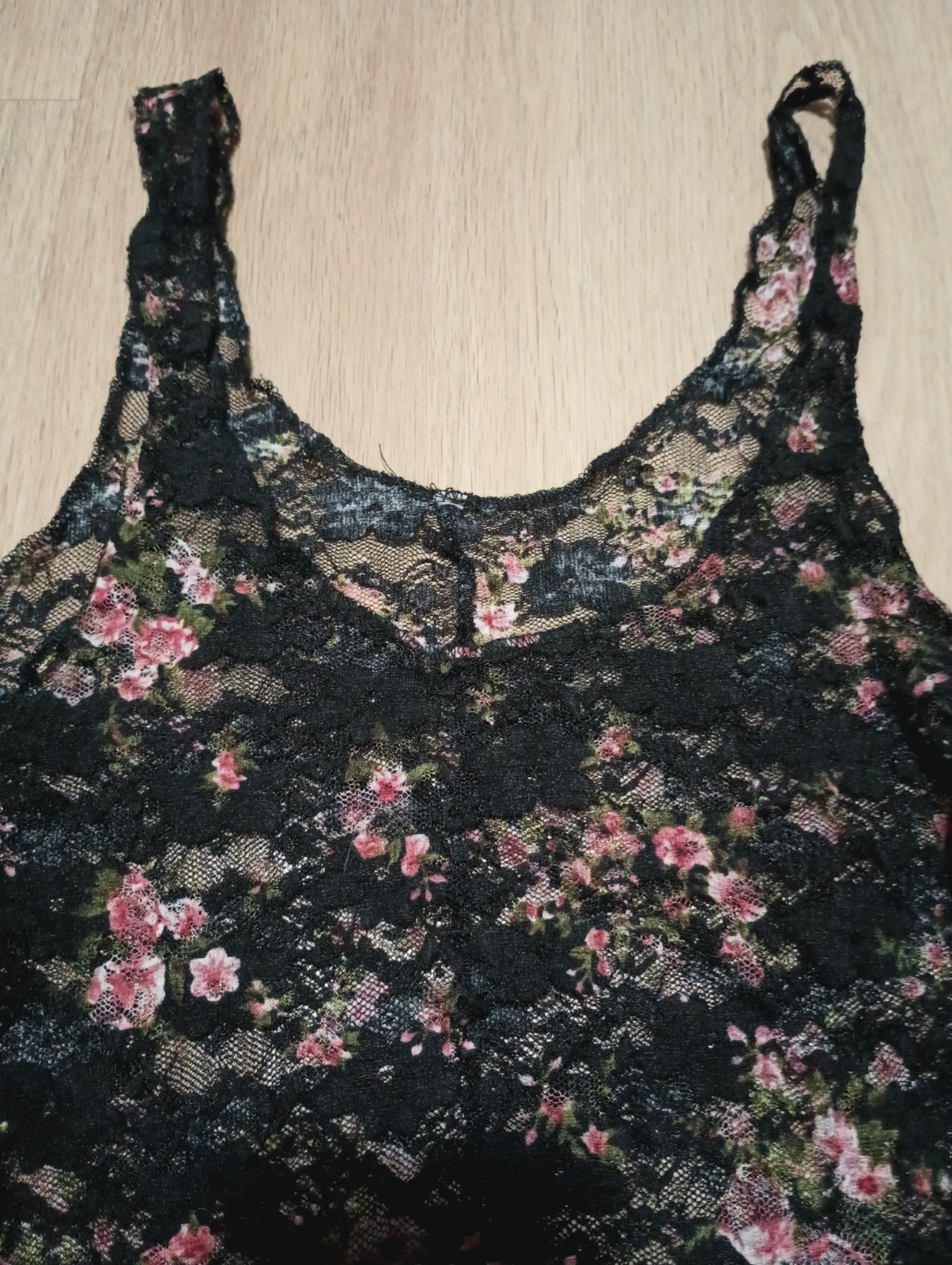 Vtg 90s Stretch Sheer Chantilly Lace Liberty Floral GRUNGE Layer Top Tunic M