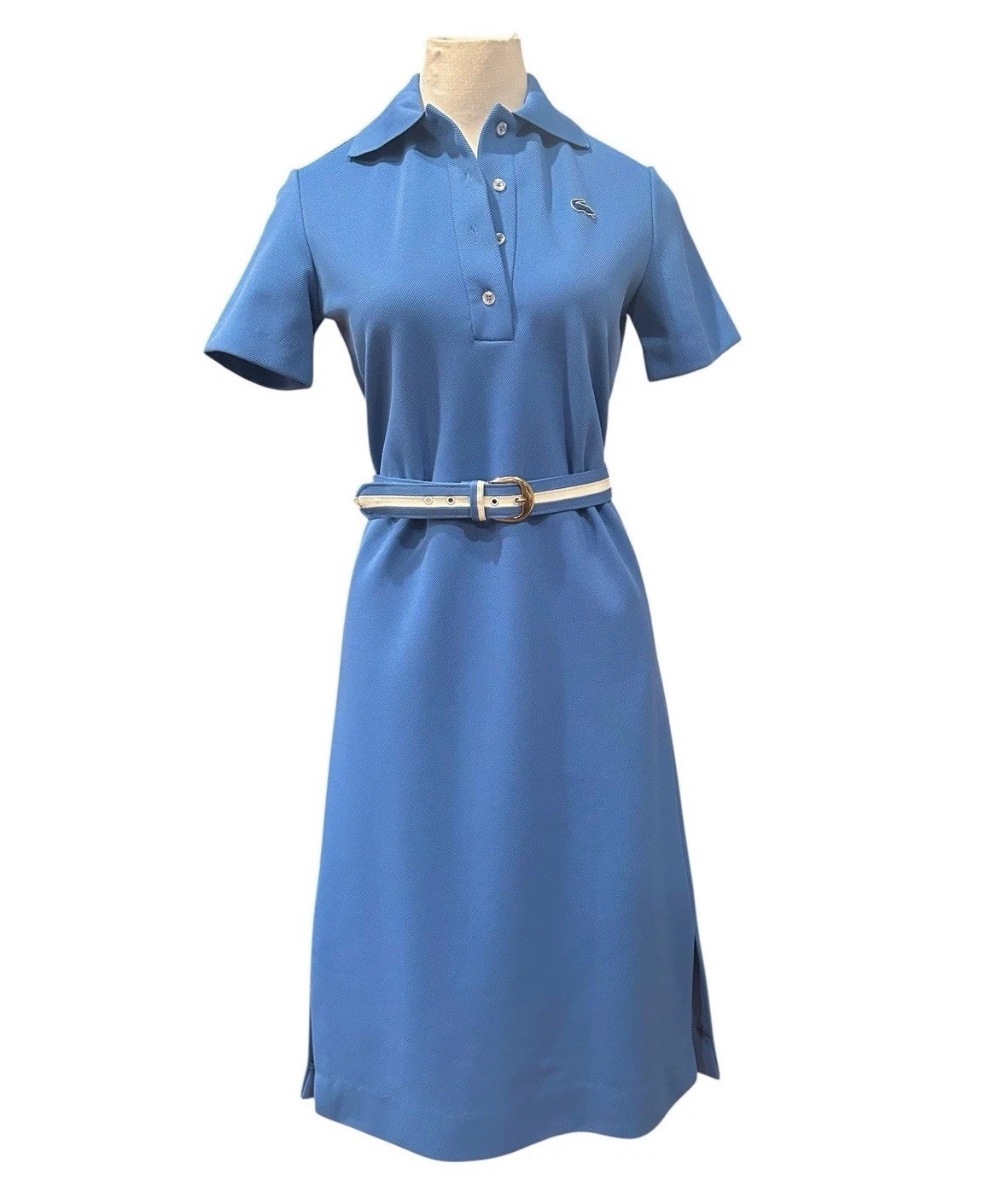 EUC 1960s Lacoste David Crystal Polo Dress Blue Midi Mod Preppy Belted Sz 8