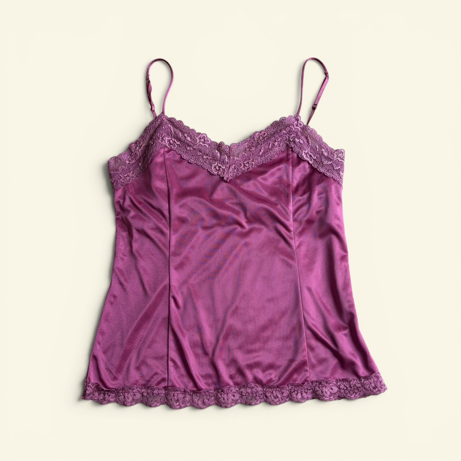 Vintage Y2K Worthington Pink Satin Lace Camisole Tank Top Coquette Medium Glam