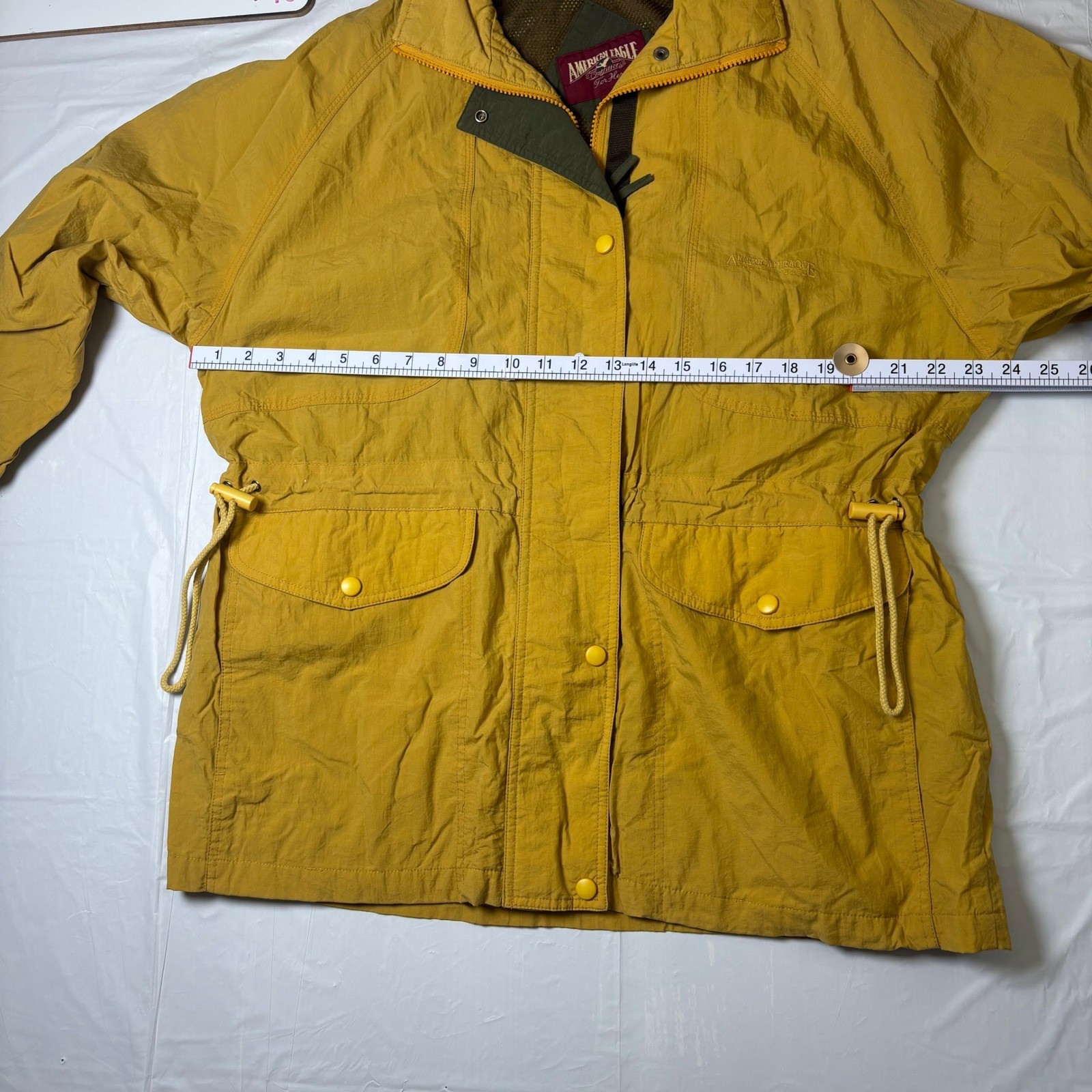 Vintage American Eagle Mustard Yellow Nylon Field Jacket Stowaway Hood Womens M