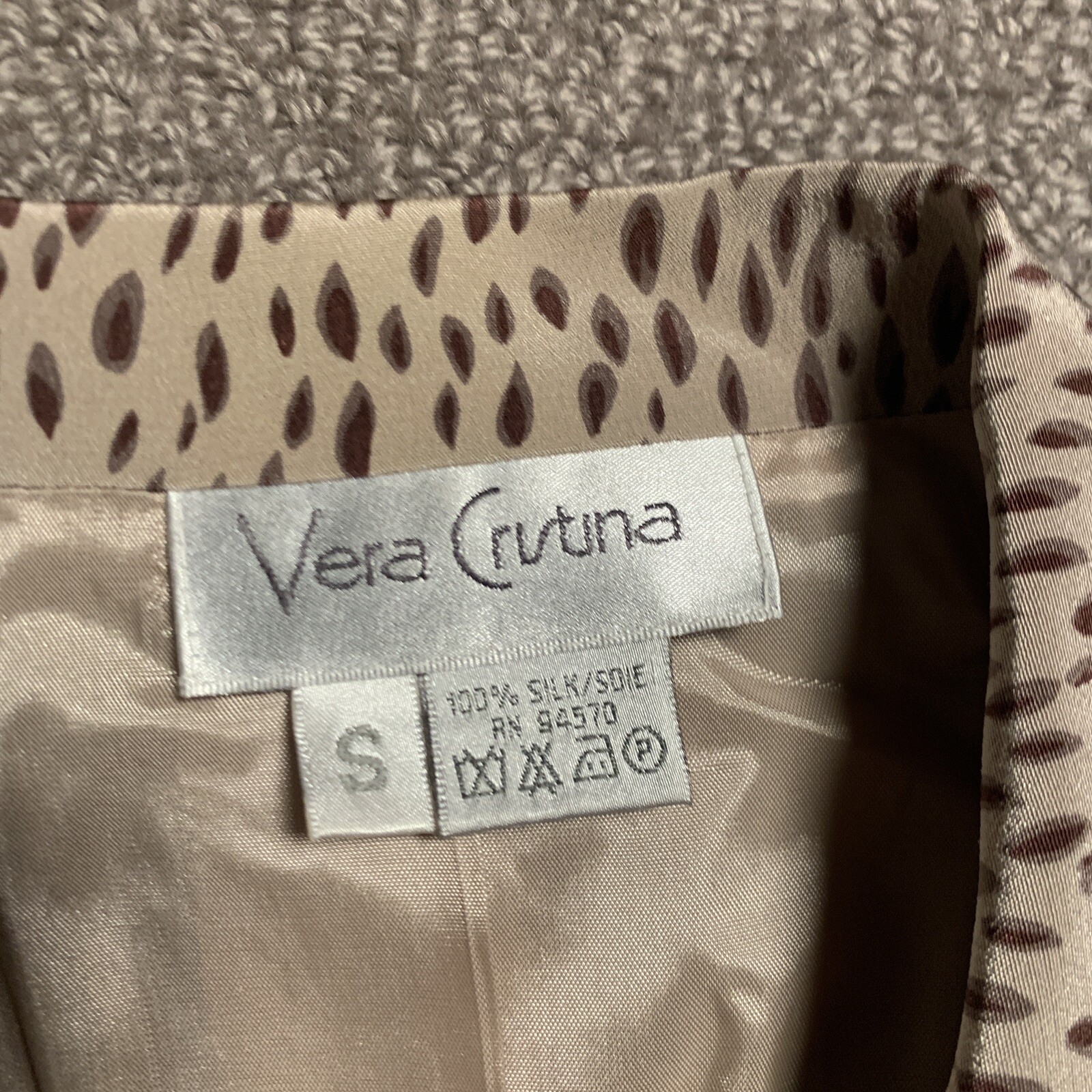 Vintage Vera Cristina Jacket Women S 100% Silk Blazer Beige Animal Print Lined