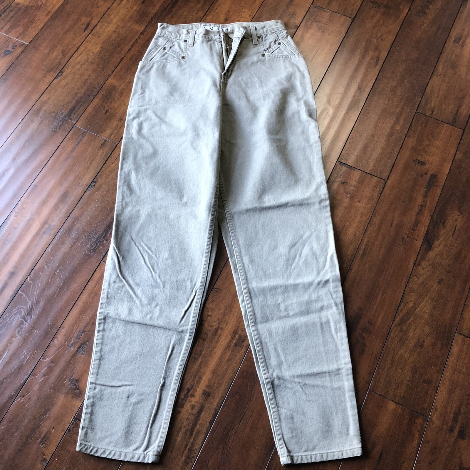 Vintage Zena Mom Jeans Size 8T Faded Green High Rise Tapered Pockets 27×32