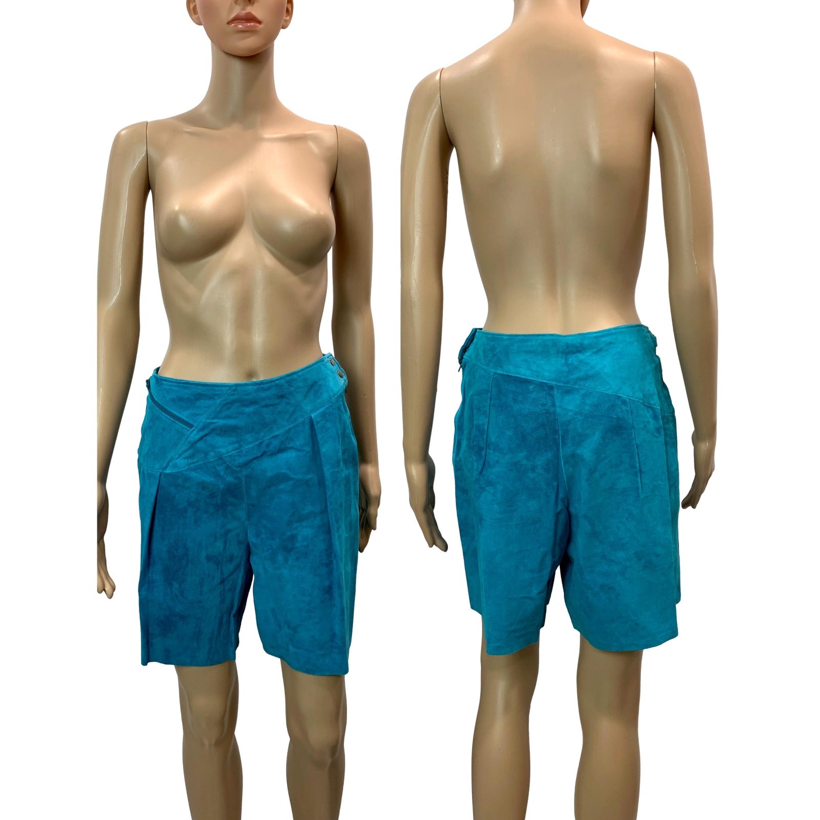 80s Dark Aqua Blue SUEDE Shorts | Asymmetrical Soft Leather | 28″ W