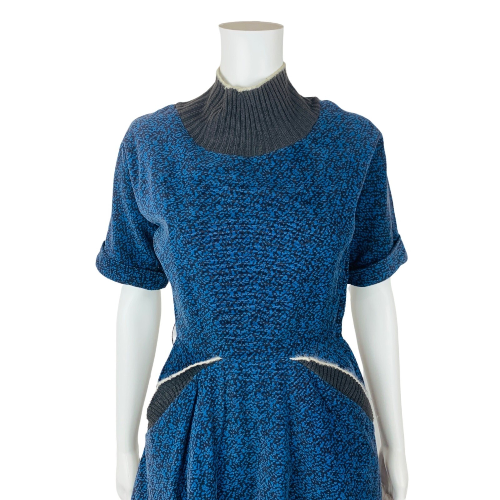 Vintage 1950s Blue Corduroy Dress Speckled Batwing Winter Turtleneck Minx Modes