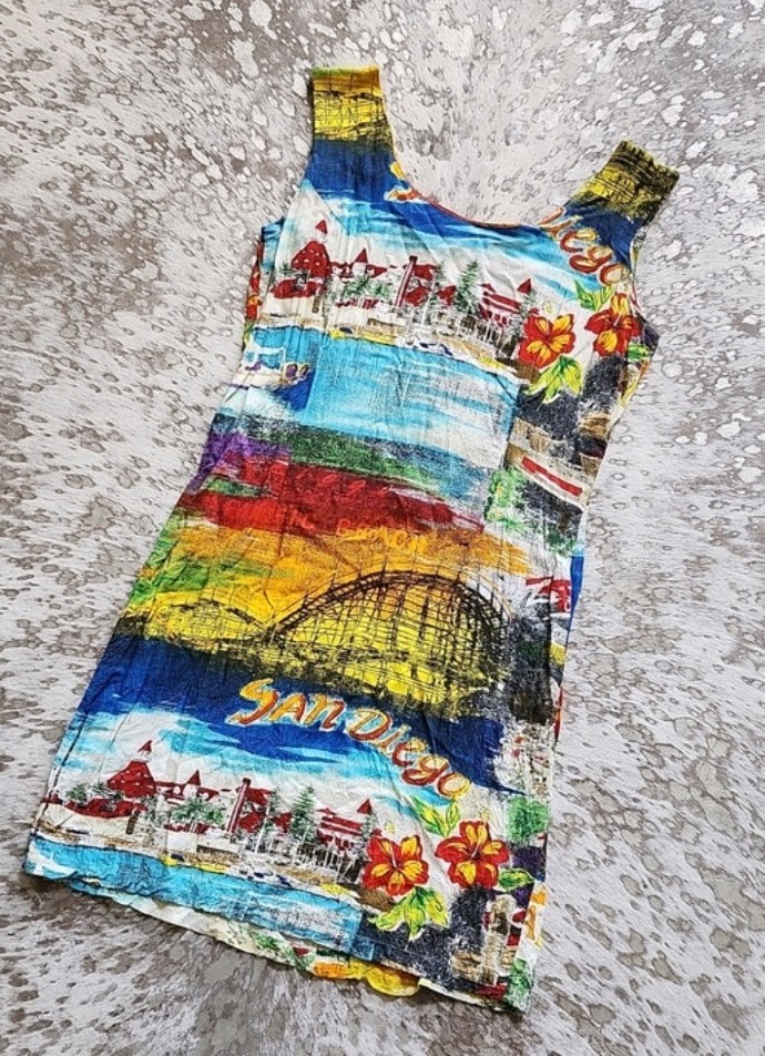 Jams World Vintage Balboa Print Dress So Cal San Diego Beach SzM