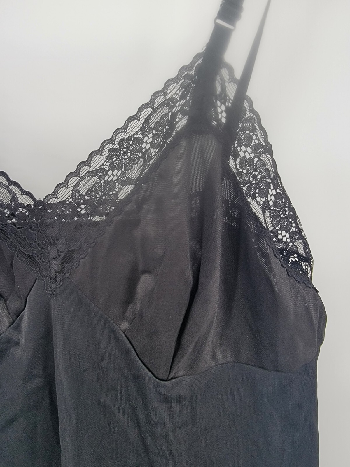 Womens Vintage Vanity Fair Black Slip Dress Size 32 L Lace Semi Sheer