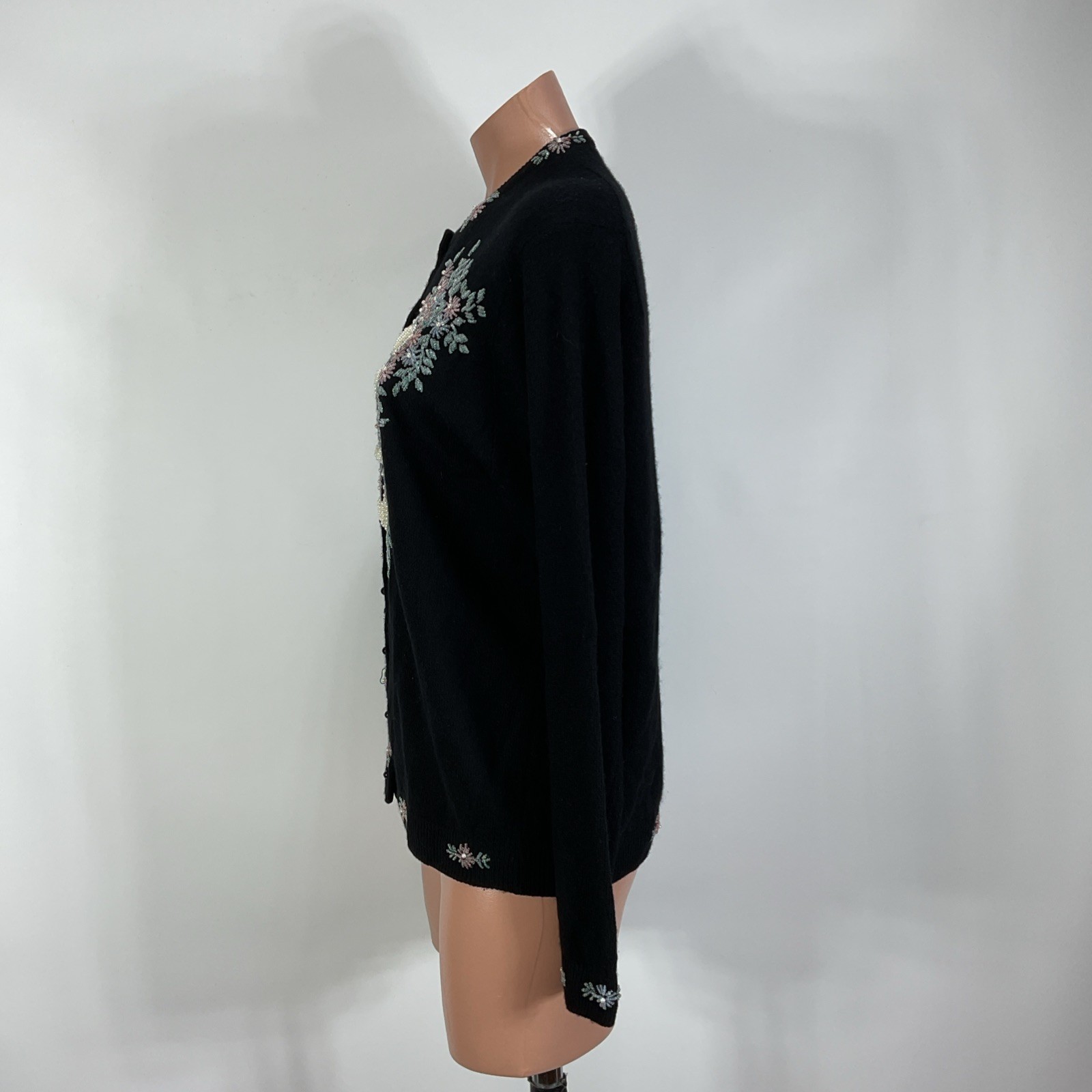 Vintage 50s 60s 42 Handcrafted Beaded Cardigan Sweater Grandma Glam Lined