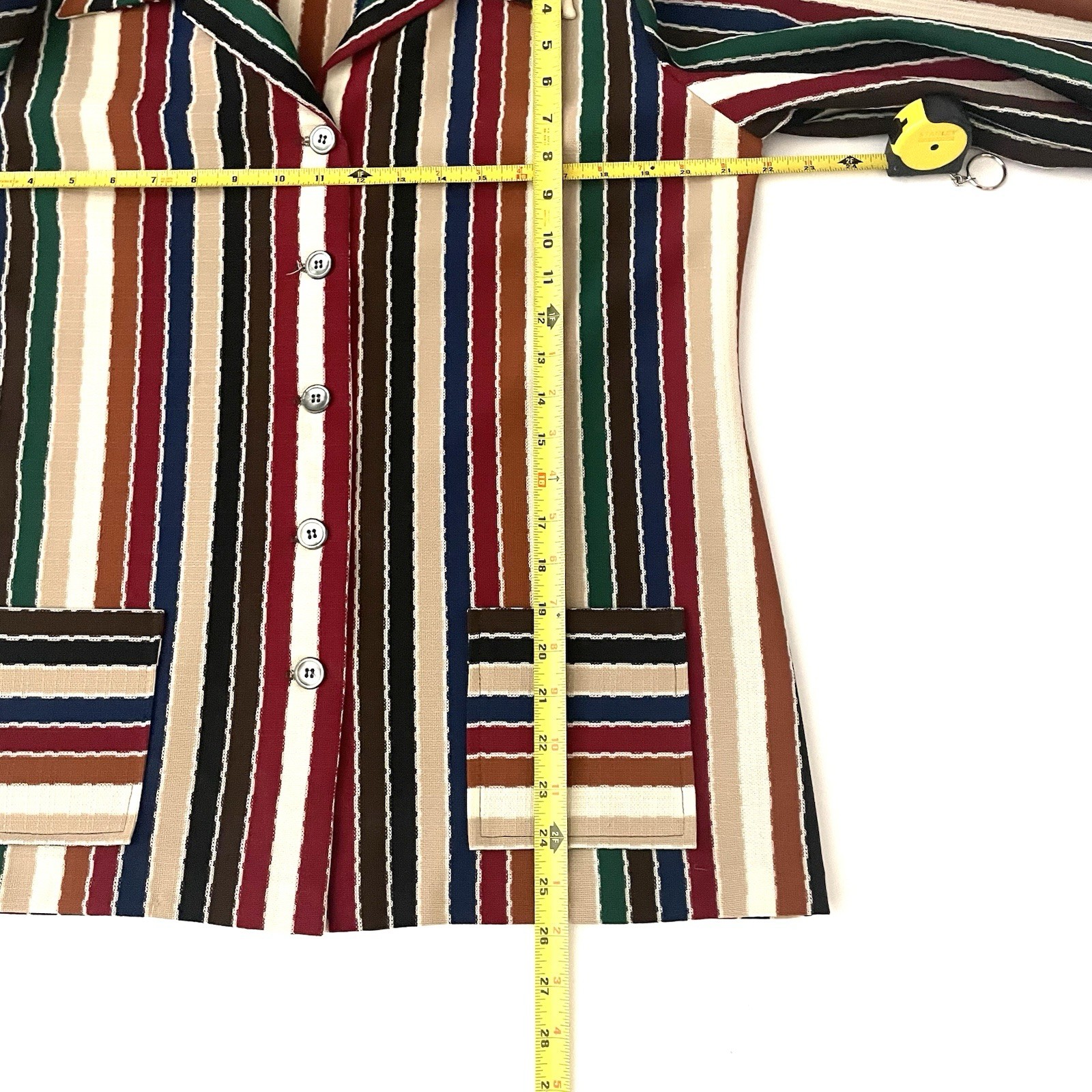 Retro Mod 70s Barclay Square Bold Textured Shirt Jacket, Rainbow Stripe, L/XL