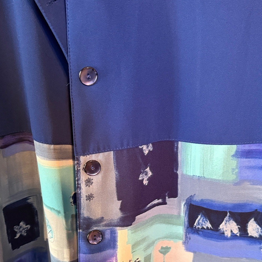 Stephanie Thomas Sport Vintage 3 Piece Set Blue Abstract Jacket Skirt Pant 14 16