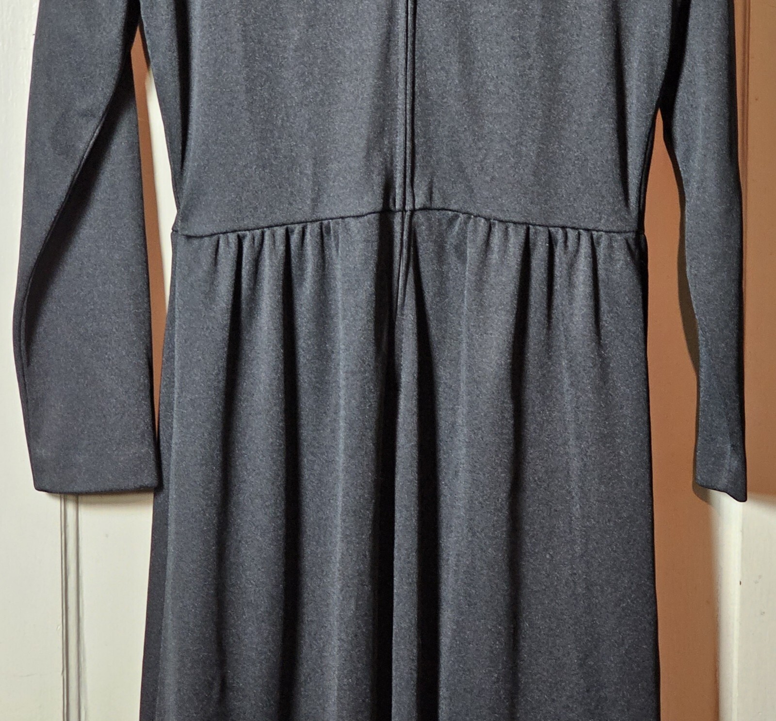 VTG WhimsyGoth 70’s Jerrie Lurie Maxi Dress Women 14 Black L/S Witchcore Pleated