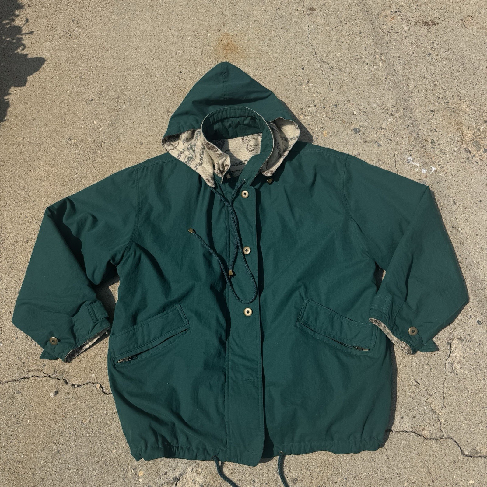 Vtg IZZI Reversible Full Zip Jacket Sz M Hooded Horseback Western Cowboy Cowgirl