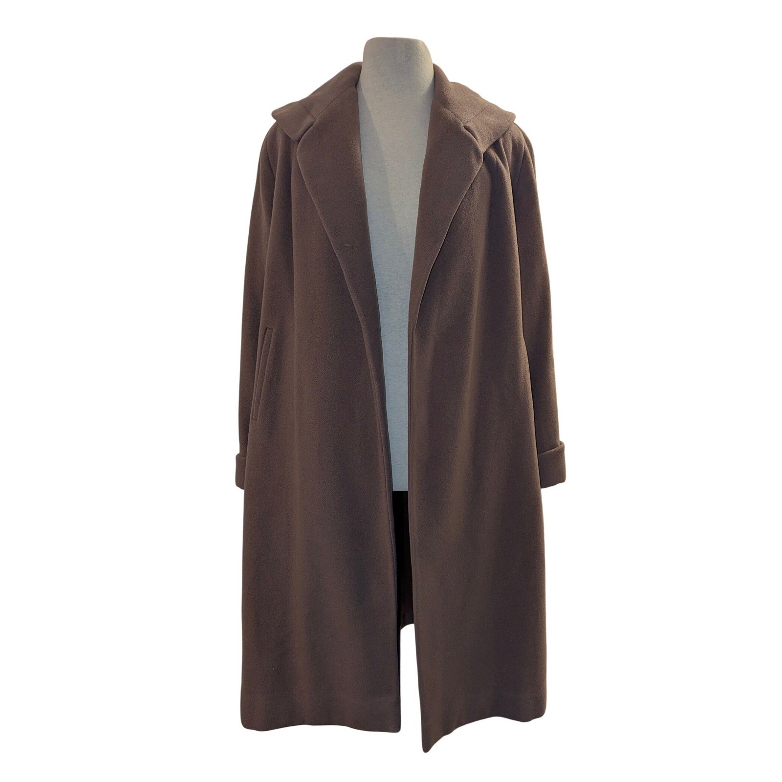 Vintage Kashara Smithline Wool Cashmere Coat Brown Shawl Collar Long Jacket S/M