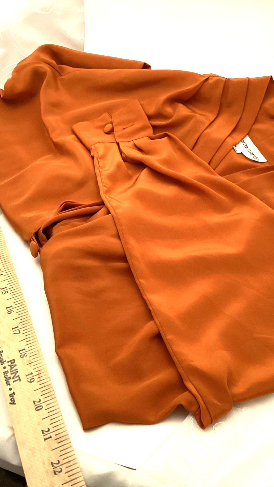 Vintage Pierre Cardin Rust Orange Satin Blouse Designer Retro Glam Button Top