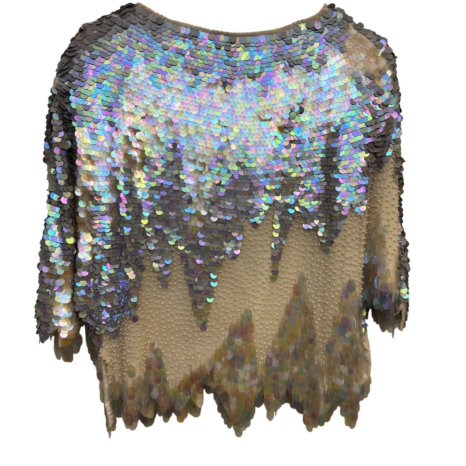 VTG Nina Raynor Top Small AMAZING 100% Silk Iridescent Sequin Beaded Mermaidcore