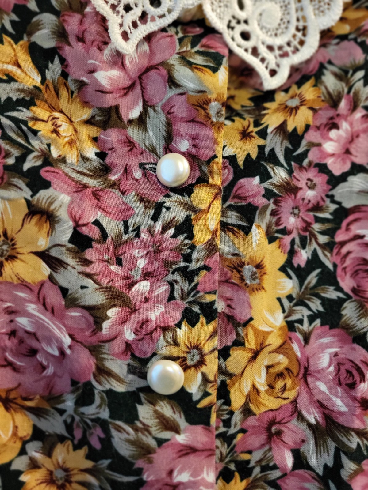 VTG Miss Dorby Lace Collar Cottage Core Prairie Floral 2 Pcs Dress Women’s Sz 18
