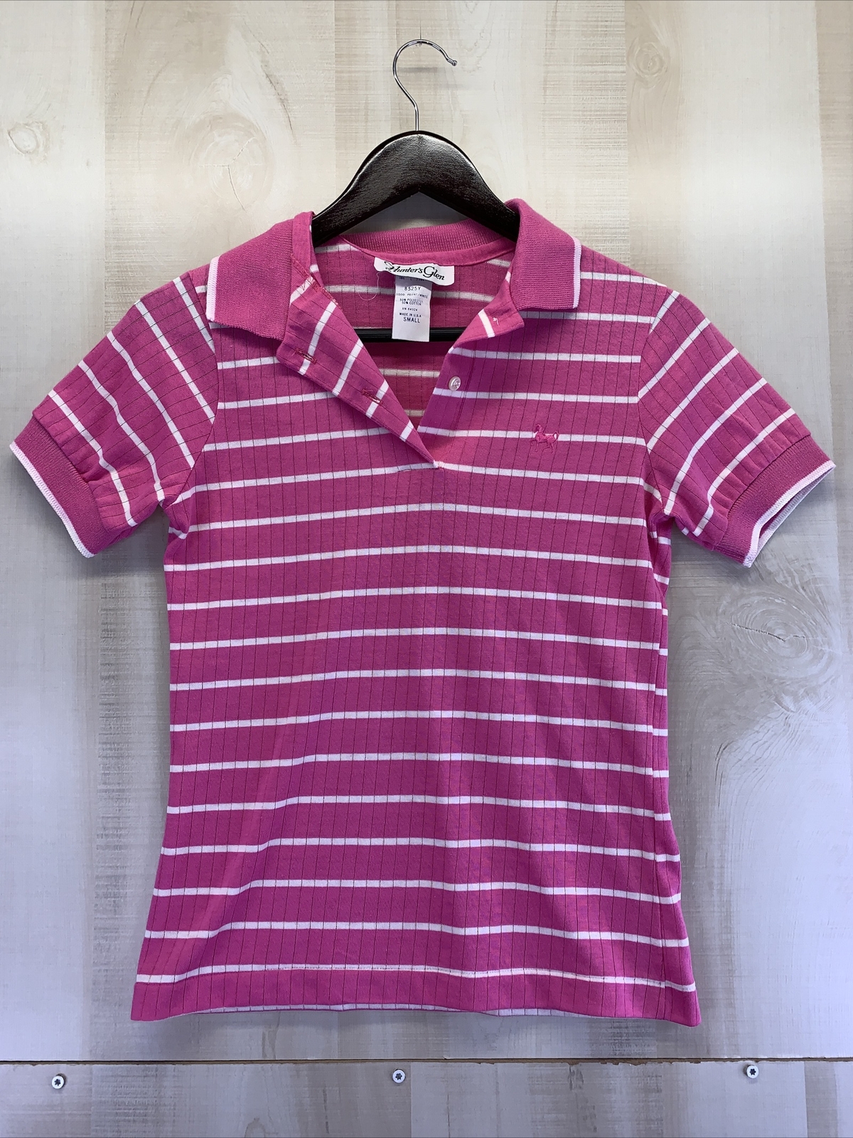 Vintage 1990s Hunters Glen Womens Size S Pink/White Polo-USA-6756