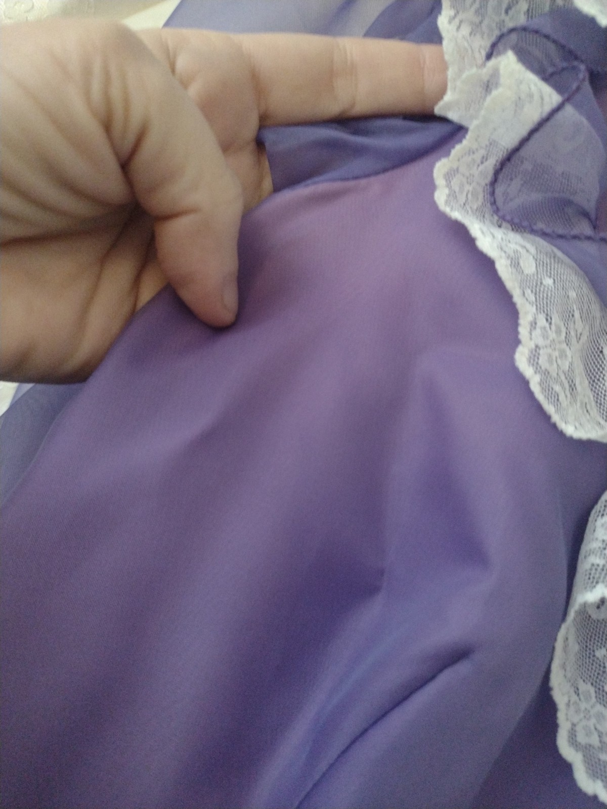 Vintage 70s Purple Chiffon Prairie Gown Lace Ruffles Satin Lining Formal Sz S
