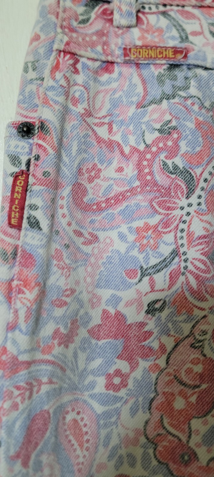 Vtg Early 90s Rare Corniche Floral Pastel Print High Waisted Jeans Size 9/10
