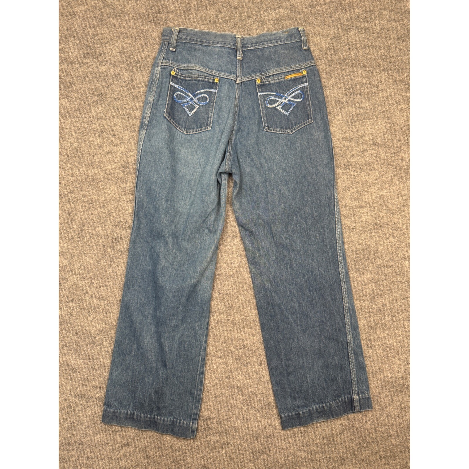 Vintage Gloria Vanderbilt High Rise Wide Leg Jeans Blue Denim Embroidered 28×27