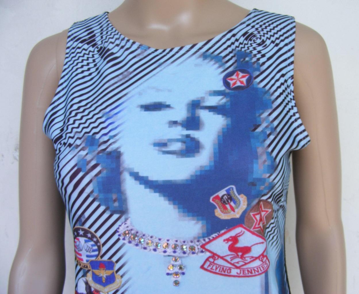 Pop Art Pretty Face Shirt Rhinestone 3D Necklace Military Insignia Psychedelic