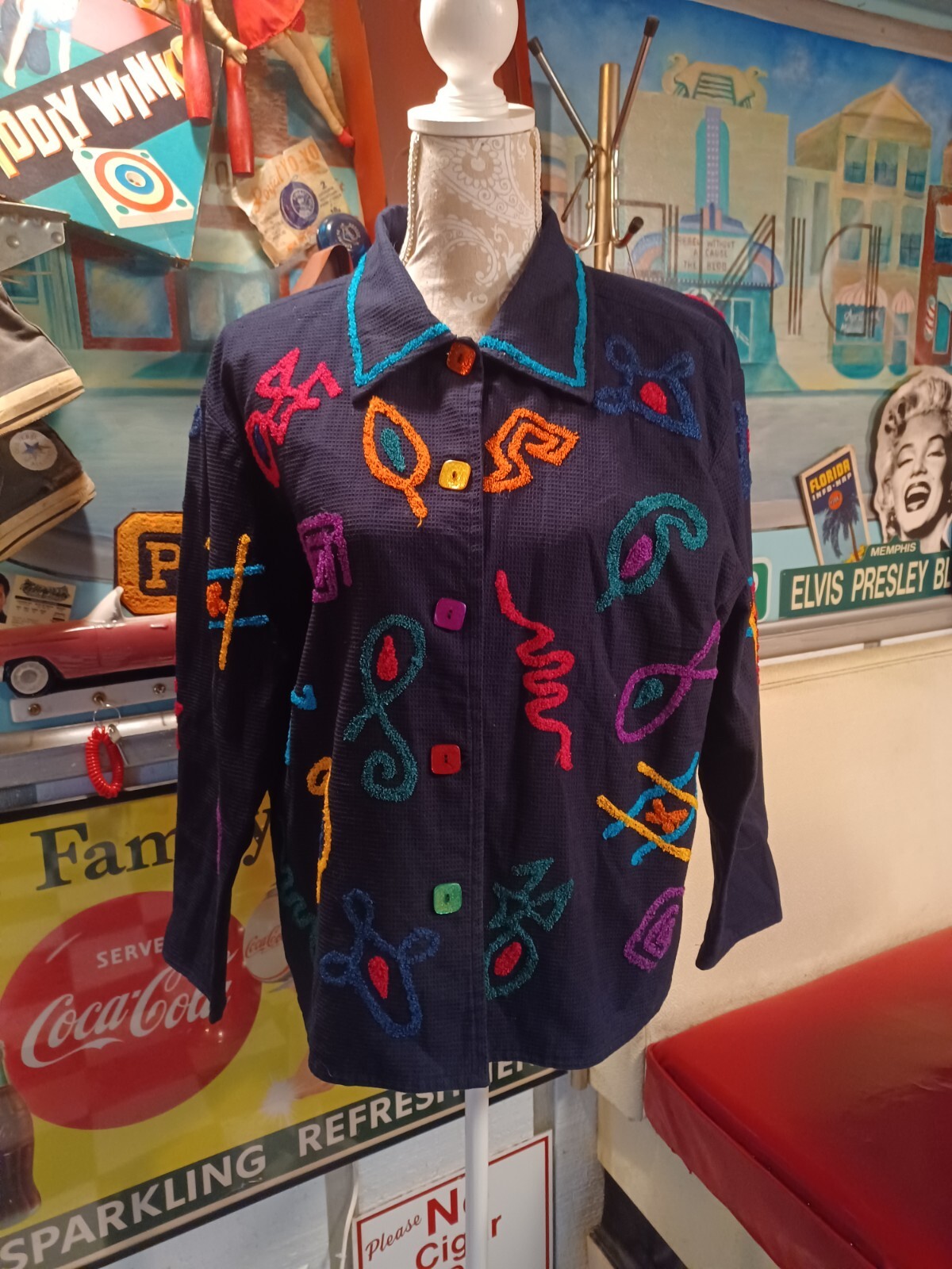 True Vtg 1990s Y2K Graffiti Jacket Sara Studio M Colorful Waffle Fresh Prince