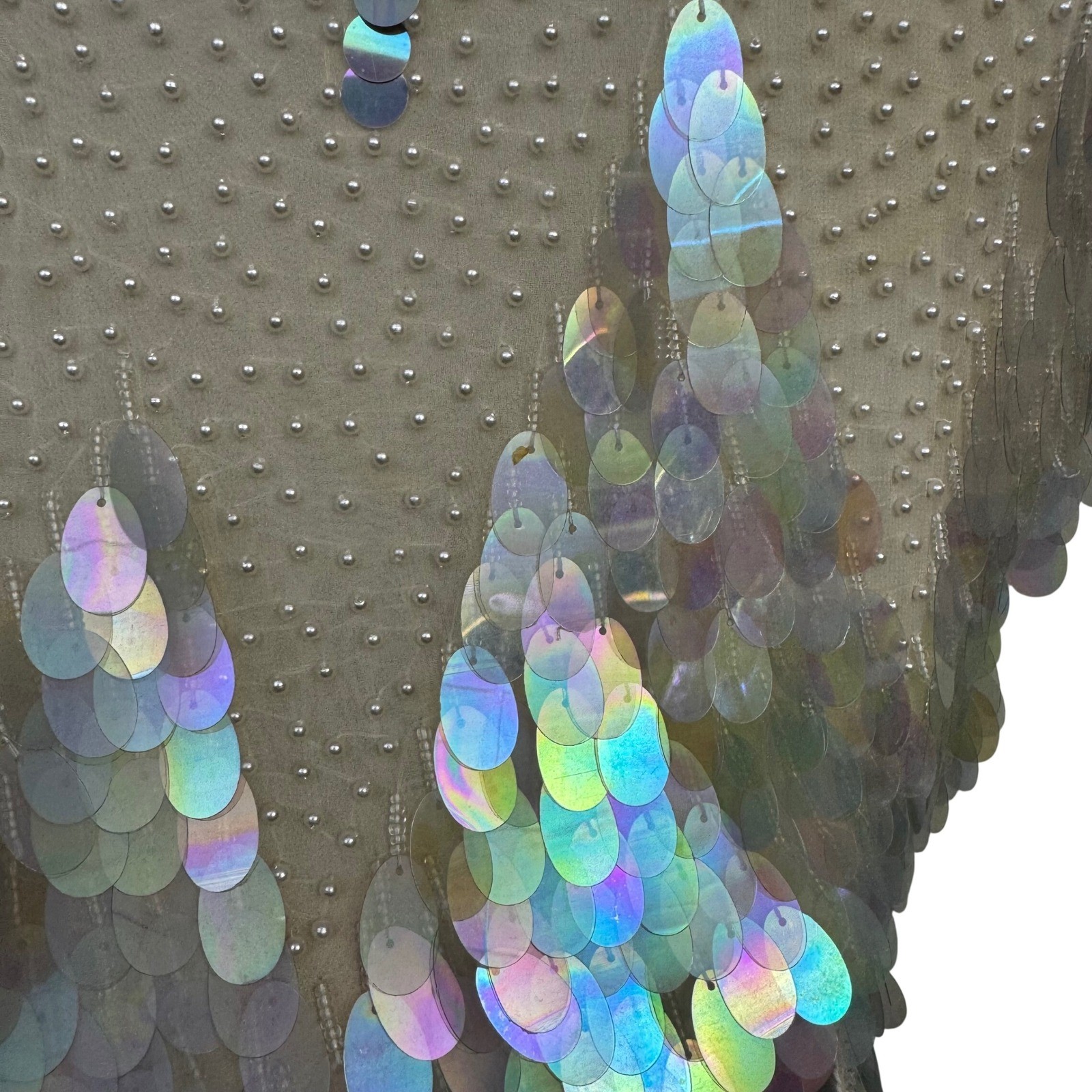 VTG Nina Raynor Top Small AMAZING 100% Silk Iridescent Sequin Beaded Mermaidcore