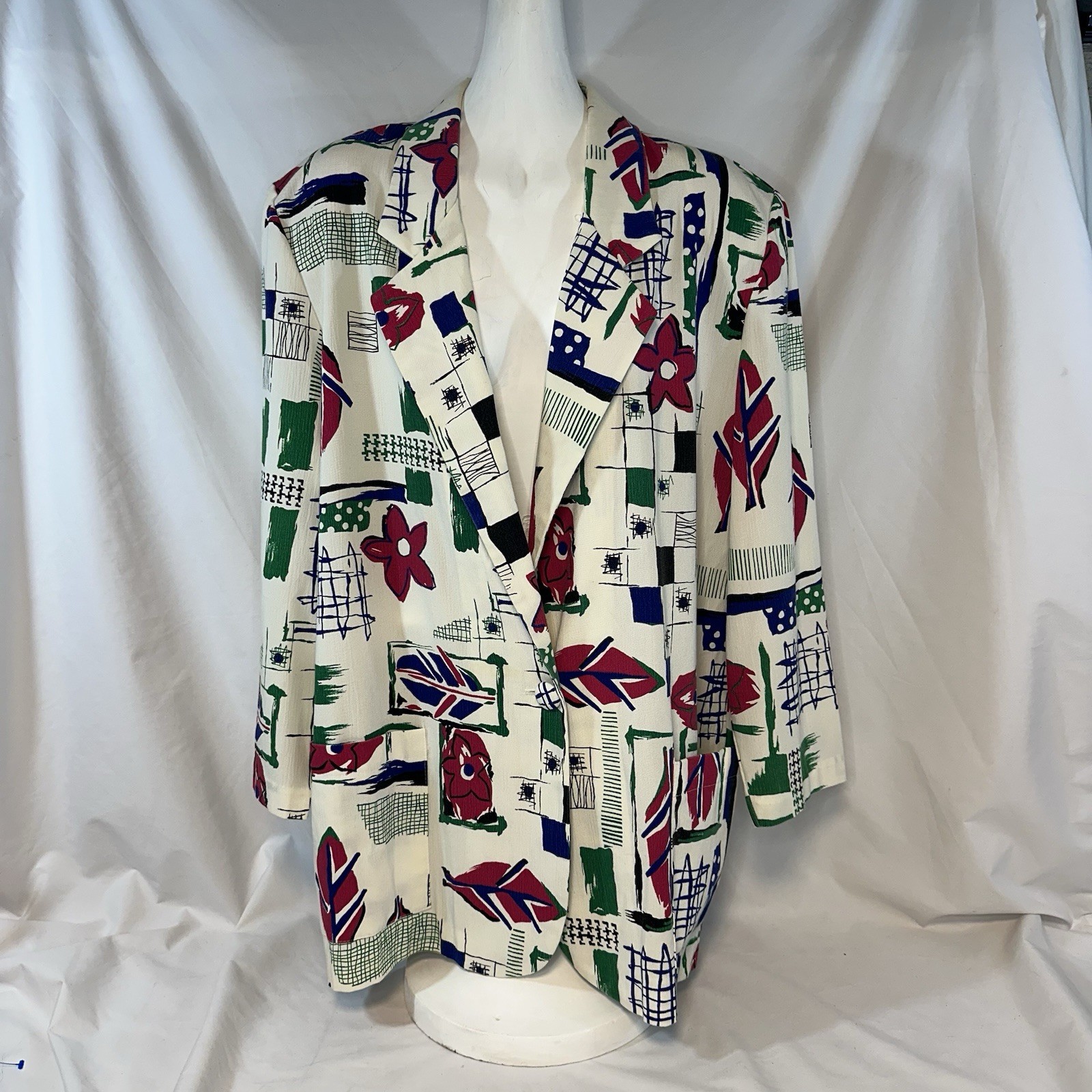 Vintage 90s Claude Floral Geometric Blazer Jacket Womens Size 16