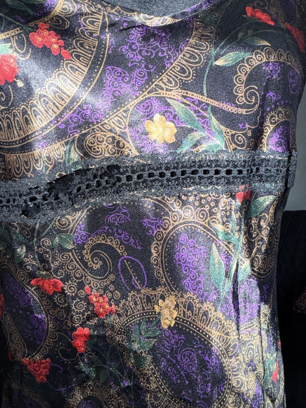 Erika Taylor Intimates Vintage Floral Silky Slip Dress Chemise Sz S