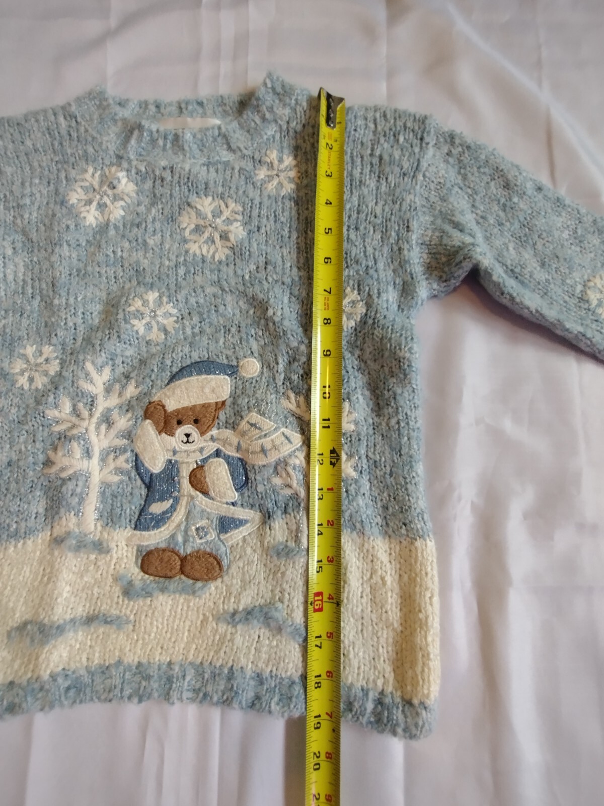 Vintage 80s Teddy Bear Chunky Knit Winter Snowflake Sweater. Mandal Bay Size 7/8