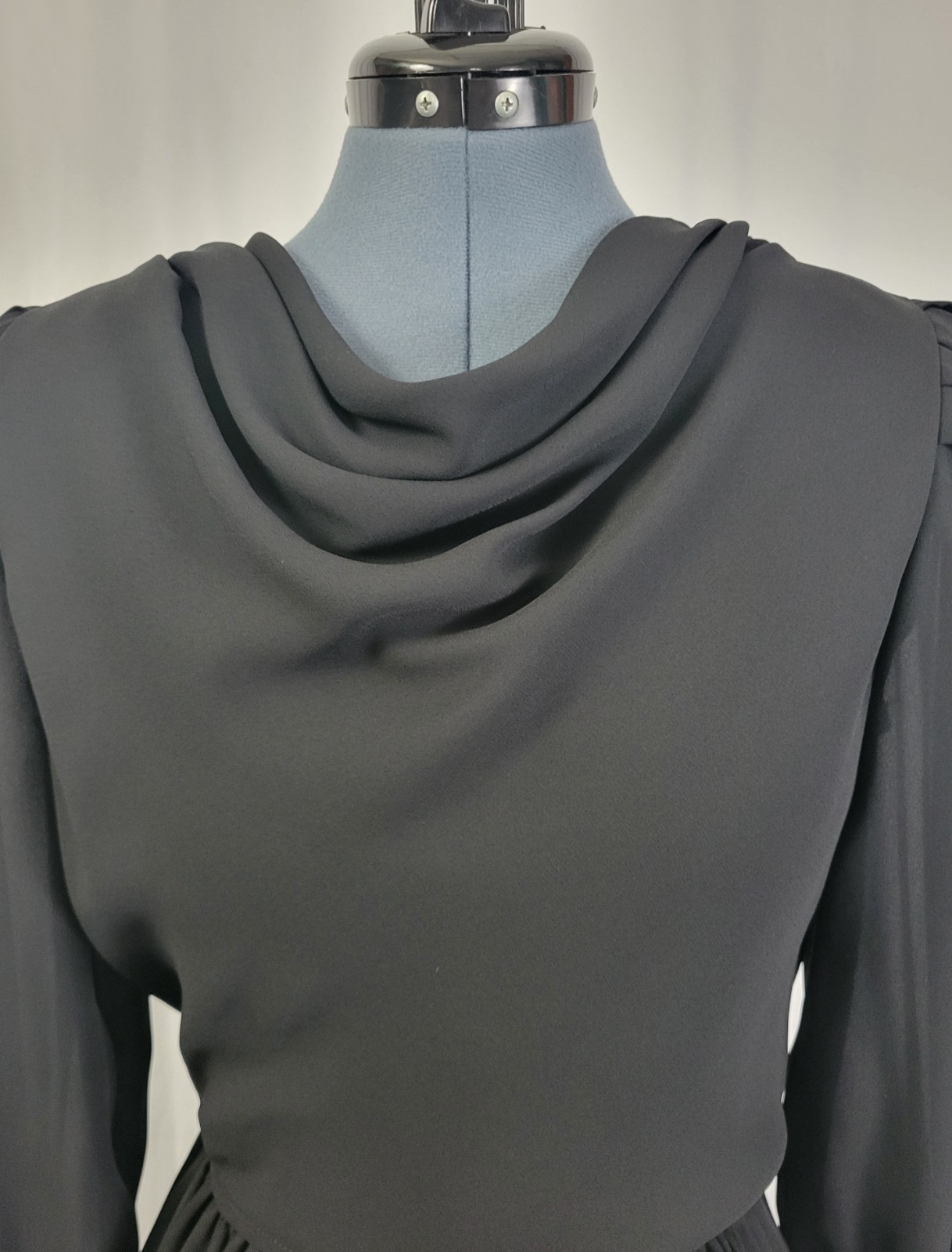 Vintage Leslie Fay Black Blouson Dress w Wrap Skirt Size 8