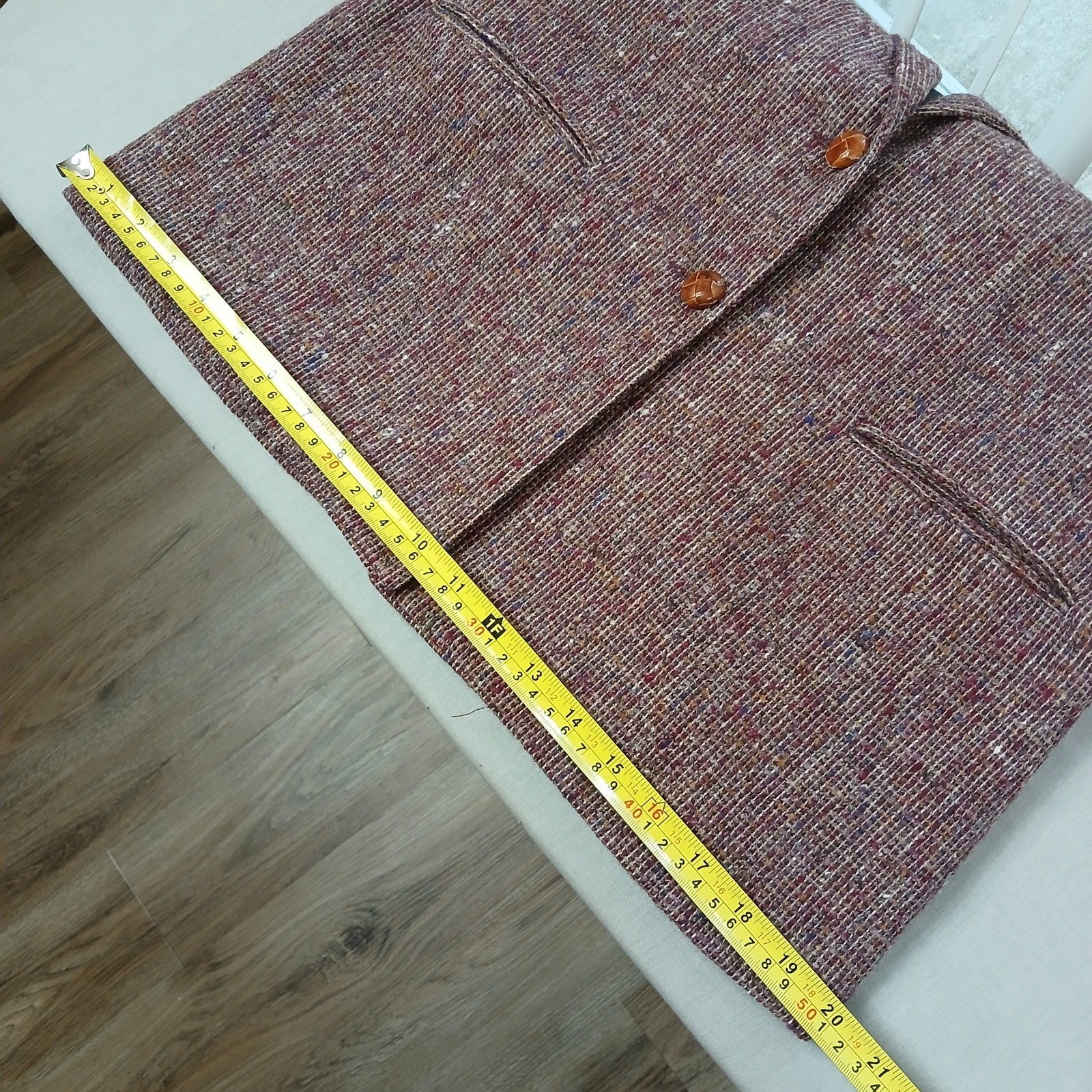 Farah for her Burgundy Tweed Blazer 10 VTG 70s wool blend pockets knot buttons