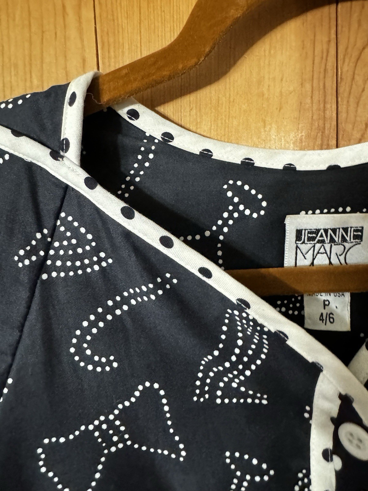 VTG Jeanne Marc Black & White Tailored Blouse Bows High Heels Champagne 4/6 P