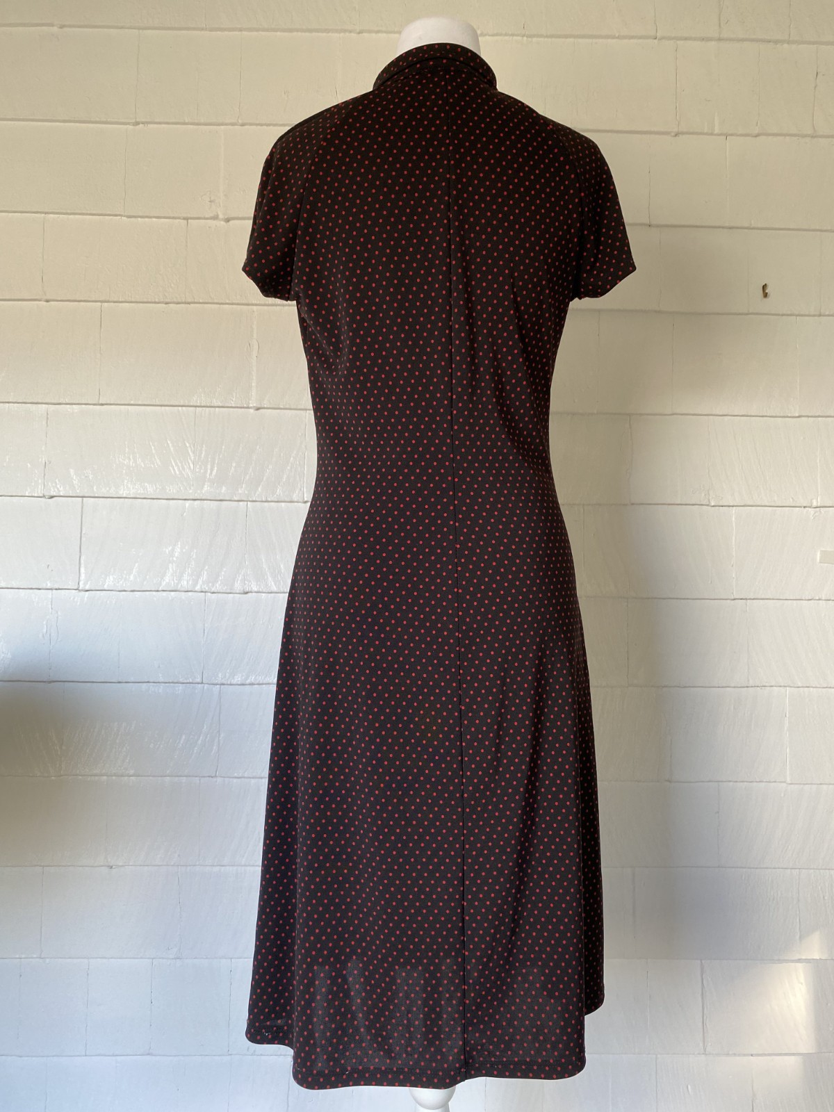 Vintage IZ Byer California Black Red Polka Dot Midi Dress Retro 60s Rockabilly